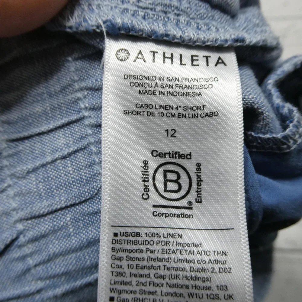 Athleta Shorts Womens 12 Blue Cabo Linen 4 Inch‎ Chambray Drawstring Casual